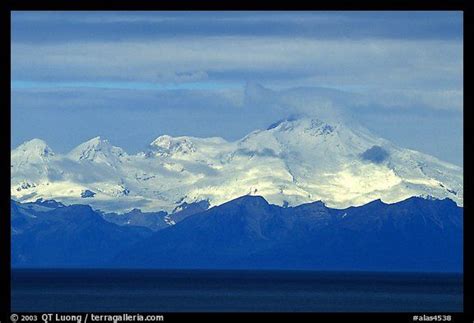 Mt Iliamna, a volcano in Lake Clark National Park, seen across the Cook Inlet. Ninilchik, Alaska ...