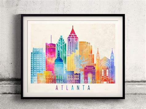 Atlanta Landmarks Watercolor Poster Fine Art Print Glicee | Etsy