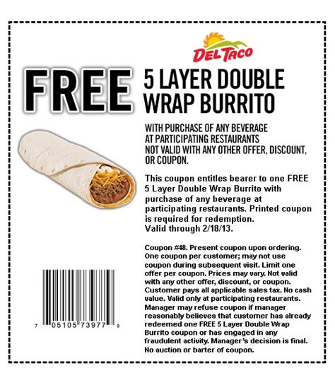 Del Taco - Coupon | Del taco, Print coupons, Printable coupons