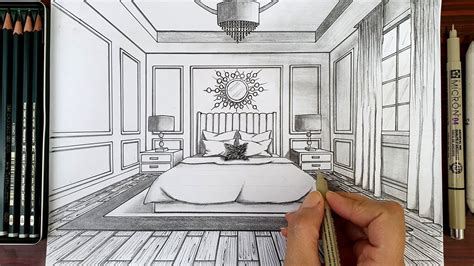 Drawing A Bedroom in One Point Perspective | Timelapse - YouTube