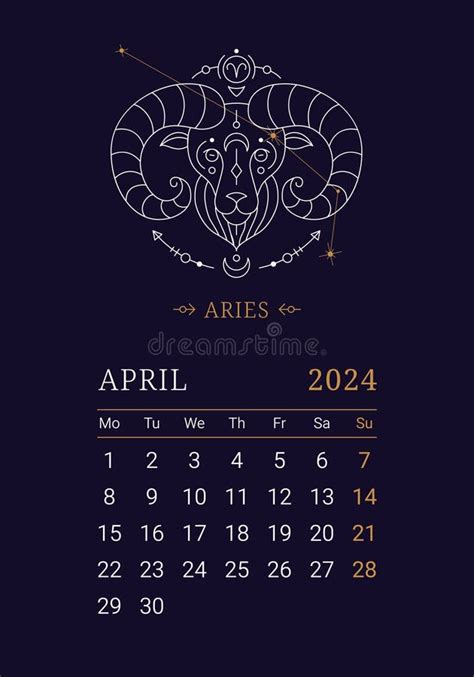 2024 Astrology Wall Monthly Calendar with Aries Zodiac Sign Stock Vector - Illustration of ...