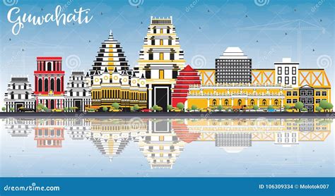 Guwahati India City Skyline with Color Buildings, Blue Sky and R Stock Vector - Illustration of ...