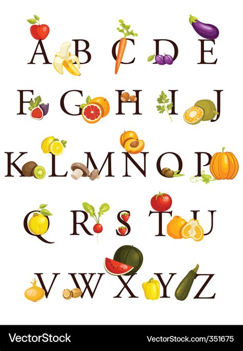 Fruit alphabet Royalty Free Vector Image - VectorStock