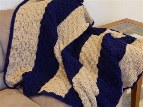 Blanket Crochet Afghan Basket Weave Full Size Blue and