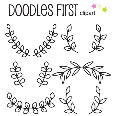 Leaf Flourishes Outline Clip Art for Scrapbooking Card Making