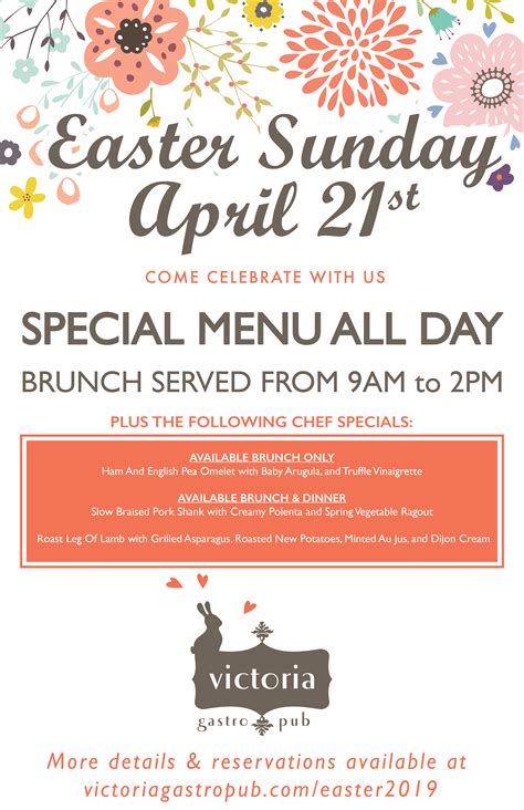 Easter Brunch & Dinner Specials at the Pub - Victoria