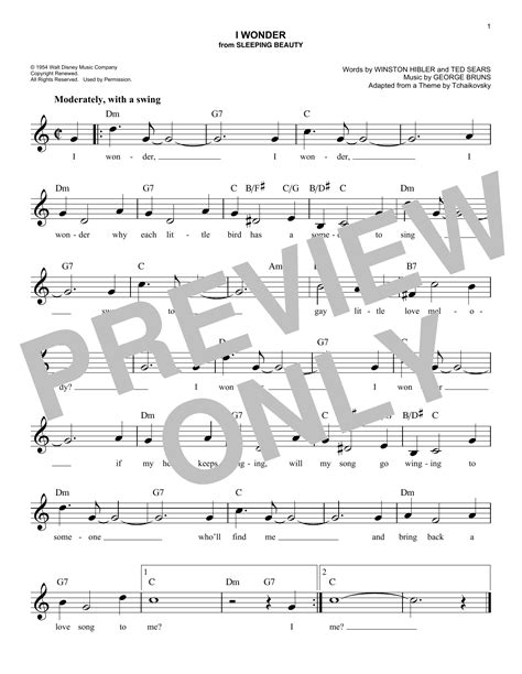 George Bruns "I Wonder" Sheet Music Notes | Download Printable PDF Score 185111