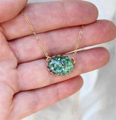 Green Opal Necklace Opal Pendant Necklace 14k Gold Filled | Etsy