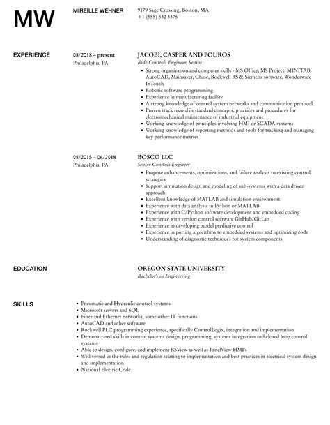 Controls Engineer Resume Samples | Velvet Jobs