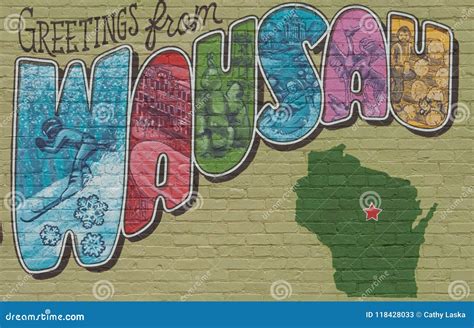 Postcard Mural of Wausau, Wisconsin Editorial Stock Photo - Image of ...