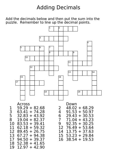 Decimal Crossword Puzzles - Rounding, Adding and Subtracting | Math vocabulary, Decimals, Math