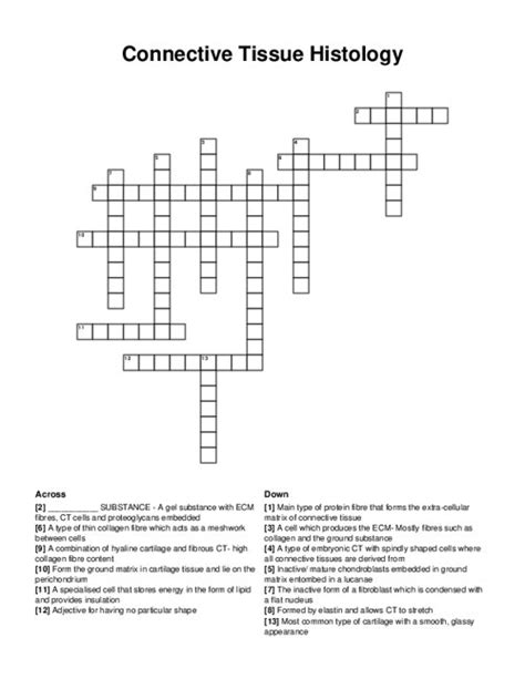 Connective Tissue Histology Crossword Puzzle