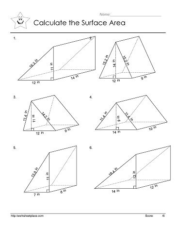 Triangular Prism Area Worksheets