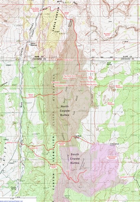 Topographic Map of the Wave and Coyote Buttes, Arizona/Utah