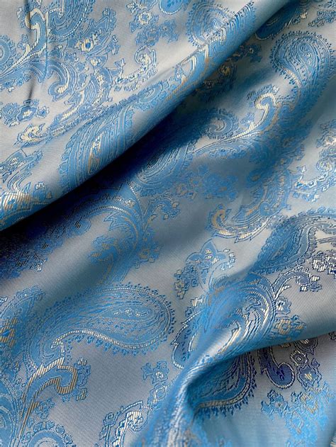 Blue Gold Paisley Lining Fabric Jacquard / Ships From USA Sold by Yard ...