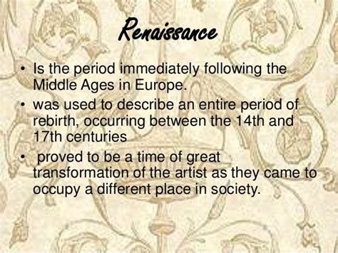 The first period I chose is the renaissance period. These are some ...