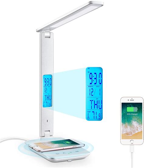 LED Desk Lamp with Wireless Charger, USB Charging Port, Adjustable Foldable Table Lamp with ...