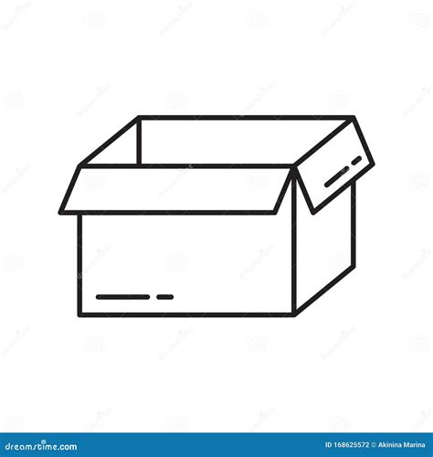 Empty Open Packaging Box Icon. Thin Line Art Template for Logo. Black and White Simple ...