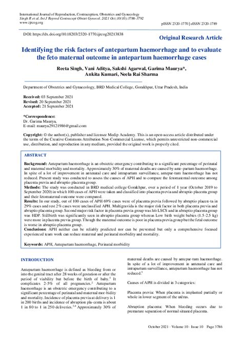 (PDF) Identifying the risk factors of antepartum haemorrhage and to evaluate the feto maternal ...