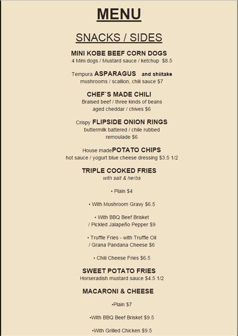 Menu at Flip Side Easton pub & bar, Columbus