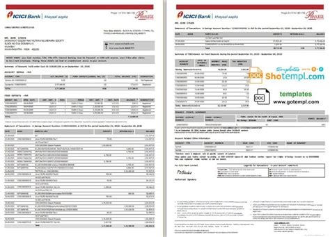 India ICICI Bank statement template in Word and PDF format (2 pages ...