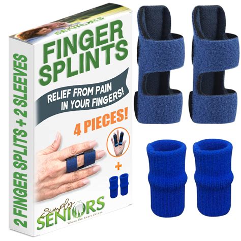 Simply Seniors Finger Splint - 4 Pieces - Set of 2 Finger Splints + 2 Nylon Finger Sleeves for ...