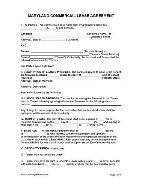 Free Maryland Commercial Lease Agreement Form – PDF Template