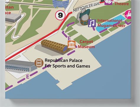 Touristic Baku map for Baku 2015 European Games on Pantone Canvas Gallery