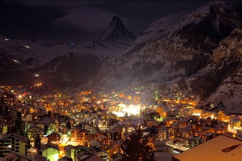 Download Snow Winter Light Night House Valley Mountain Alps Switzerland Man Made Village 4k ...