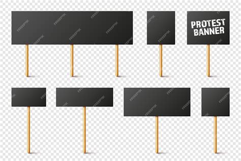 Premium Vector | Blank black protest signs with wooden holder realistic vector demonstration ...