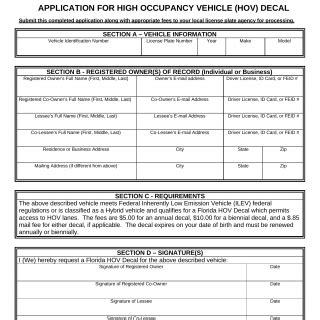 Form HSMV 83027. Application for HOV Decal - Florida | Forms - Docs - 2023