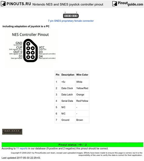 Nintendo NES and SNES joystick controller pinout signals @ PinoutGuide.com