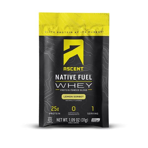 Ascent Native Fuel Whey Protein Powder - Lemon Sorbet - 15 Single ...