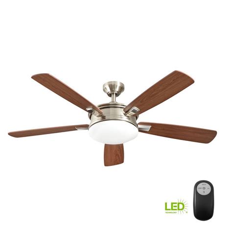 Home Depot Ceiling Fans With Led Lights : Hugger 52 in. LED Indoor Brushed Nickel Ceiling Fan ...