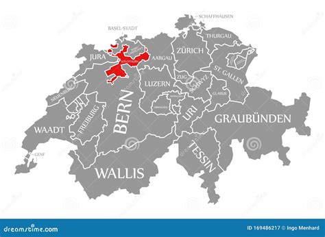 Solothurn Red Highlighted in Map of Switzerland Stock Illustration ...