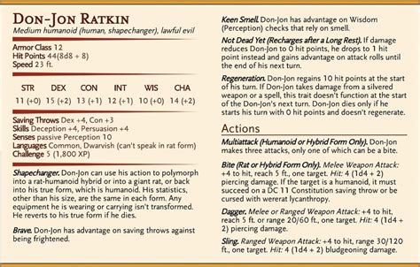 I made a custom stat block for wererat Don-Jon Raskin ...