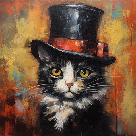 Premium AI Image | Painting of a cat wearing a top hat and a top hat generative ai