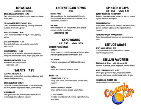 Cosmic Cafe Menu, Menu for Cosmic Cafe, Midtown, Anchorage - Urbanspoon/Zomato