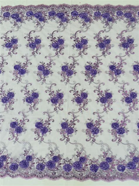 Purple Floral Lace Fabric by the Yard Embroidery Flower With Sequins on ...