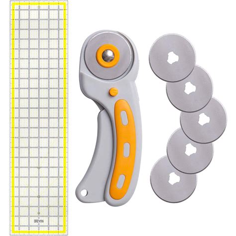 WA Portman Rotary Cutter and Quilting Ruler Set - 45mm Fabric Cutter and 5 Replacement Blades ...