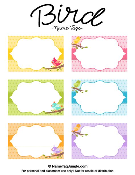 Free printable bird name tags. The template can also be used for ...