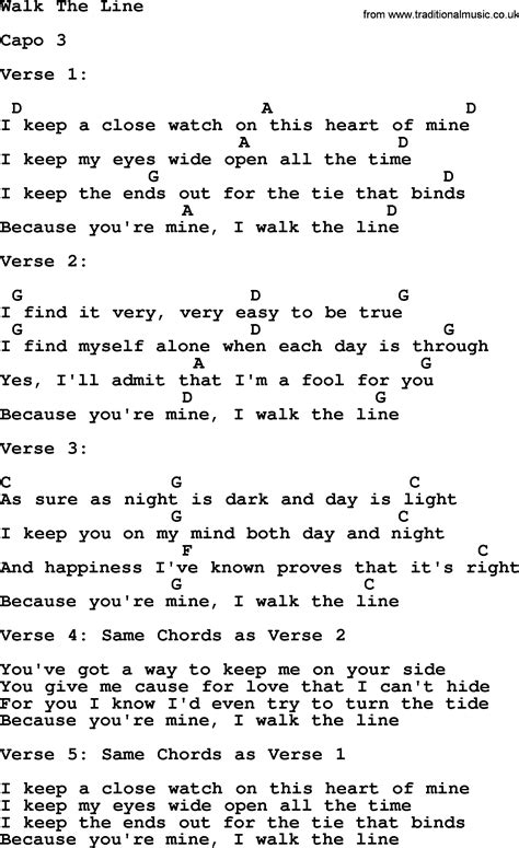 Johnny Cash song: Walk The Line, lyrics and chords