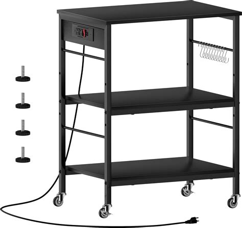 Amazon.com: ETELI Bakers Rack with Power Outlet Black Coffee Station Cart Table on Wheels ...