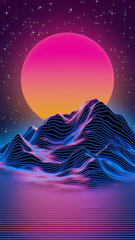 Synthwave, blue, higgsas, iphone, mountain, old school, outrun, purple ...