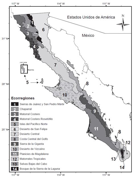 Mapa de las ecorregiones de la península de Baja California (Fuente ...