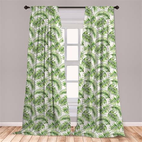 Palm Leaf Curtains 2 Panels Set, Exotic Pattern with Tropical Leaves in Watercolor Art Style ...