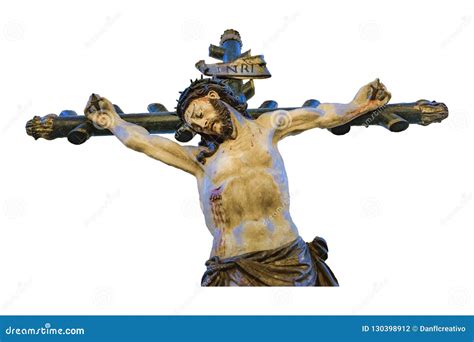 Jesus Christ on Cross Isolated Sculpture Stock Photo - Image of background, white: 130398912