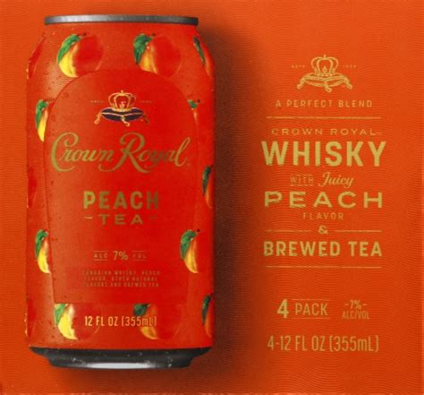 Crown Royal Peach Tea Canadian Whisky Ready to Drink Cocktail, 4 cans / 12 fl oz - Pick ‘n Save