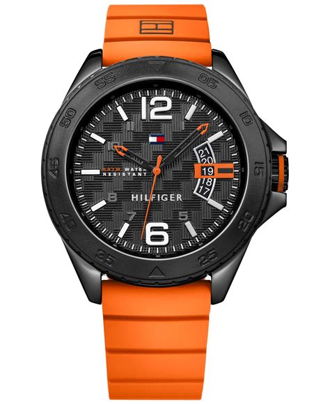 Tommy hilfiger Men's Casual Sport Orange Silicone Strap Watch 46mm ...