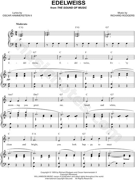 "Edelweiss" from 'The Sound of Music' Sheet Music in C Major (transposable) - Download & Print ...